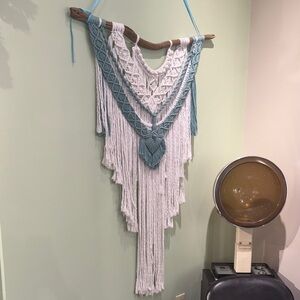 Handcrafted White and Blue Macramé Wall Hanging